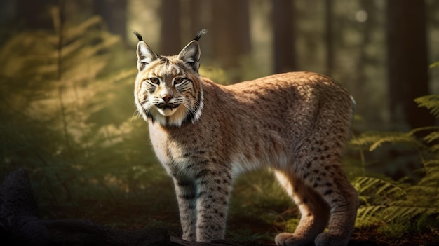 Wild cat in forest hd 8k wallpaper background stock photographic image