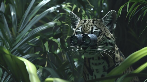 Photo a wild cat is hiding in the jungle it is looking at the camera with curiosity