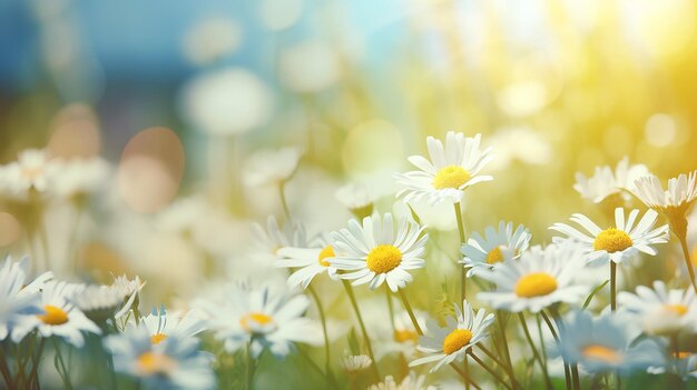 Wild chamomile flowers in nature