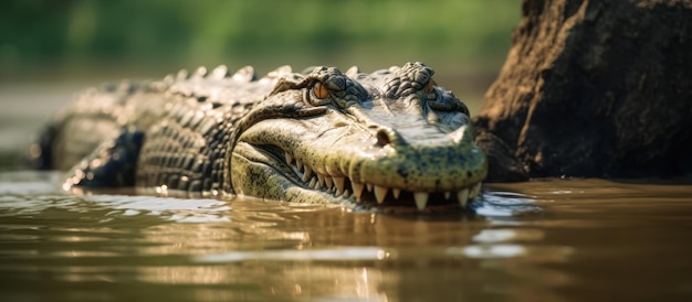 Photo wild crocodile in bank river