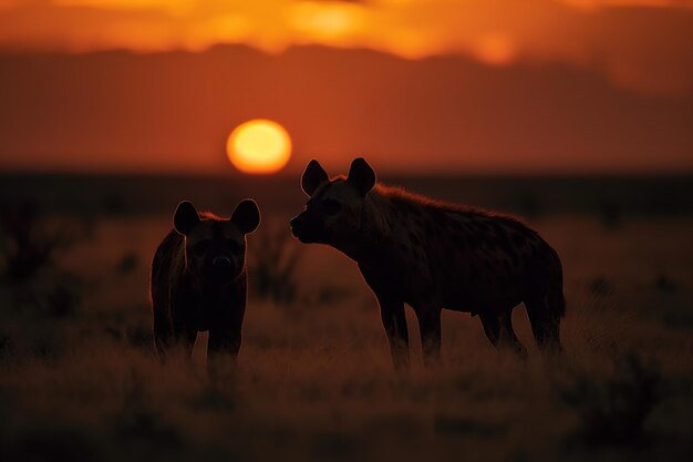 Wild dierlijk silhouet bij zonsondergang generatieve ai