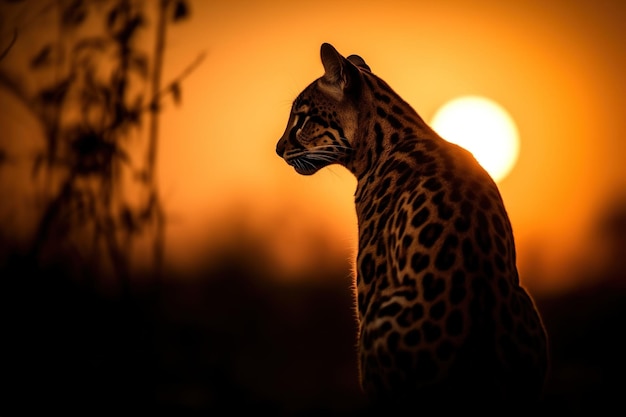 Wild dierlijk silhouet bij zonsondergang generatieve ai