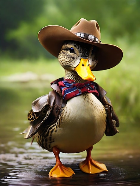 Wild duck wearing cowboy hat