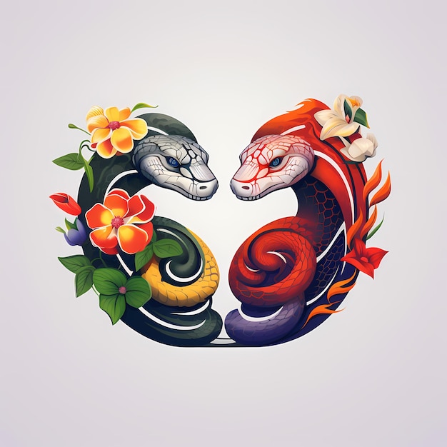 Wild Encounter Logo Design with Mouse Snake and Flowers