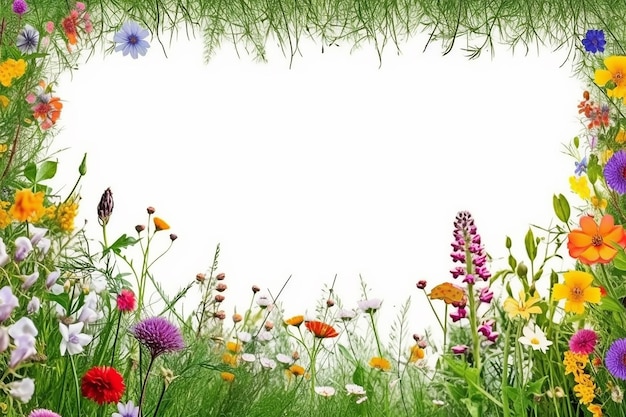 wild flower frame white background AI