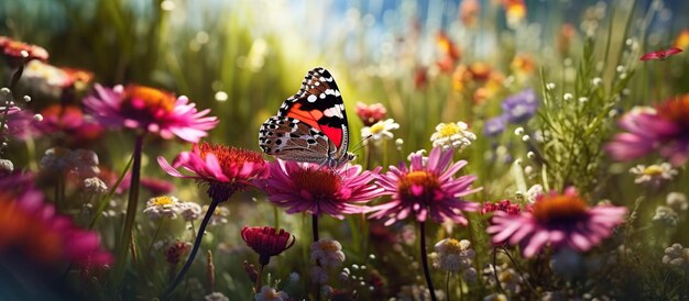 Wild flowers and butterflies Generative AI