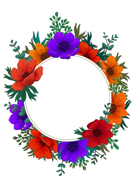 Wild flowers circle frame design