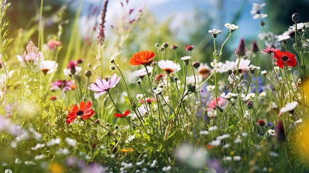 봄철 꽃밭의 야생화 Generative AI