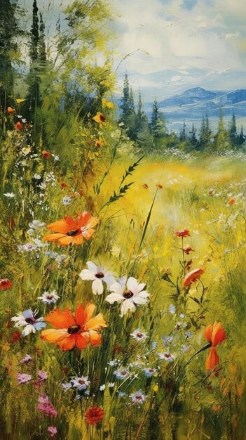 Wild flowers on a flower meadow in spring