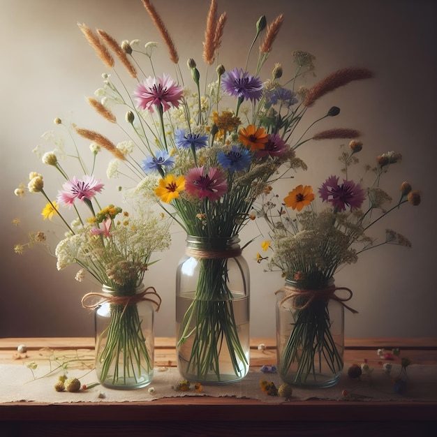 瓶の花瓶の中の野生の花