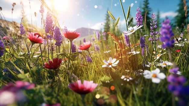 Wild flowers on a meadow Generative AI