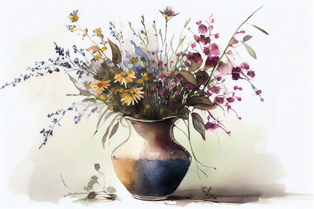 wild flowers on vase watercolor