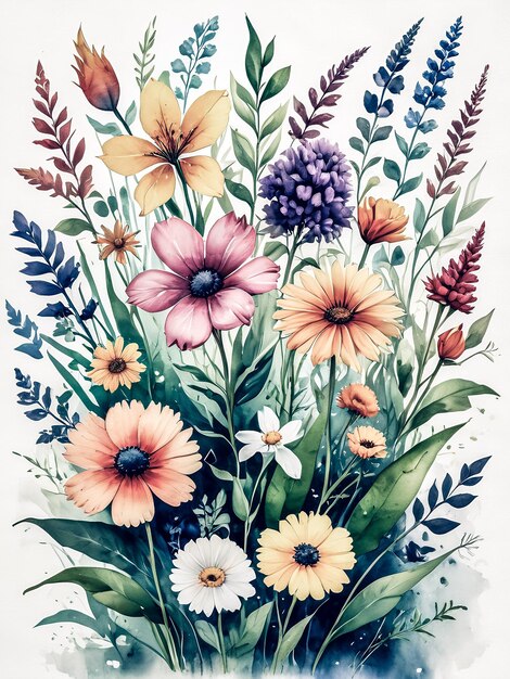 wild flowers watercolor poster wall decoration interior wallpaper