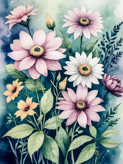 wild flowers watercolor poster wall decoration interior wallpaper