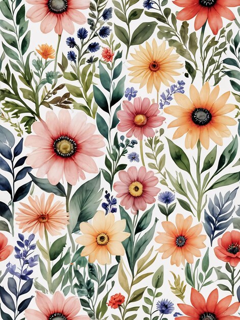 wild flowers watercolor wallpaper set for wall