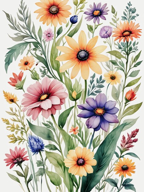 wild flowers watercolor wallpaper set for wall