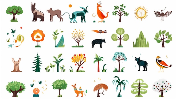 Wild forest animals in trendy cute hand drawn style isolated on background Vector illustrations El