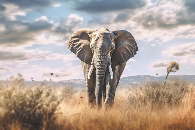 Photo wild and free a majestic elephant roaming through the savannah generative ai