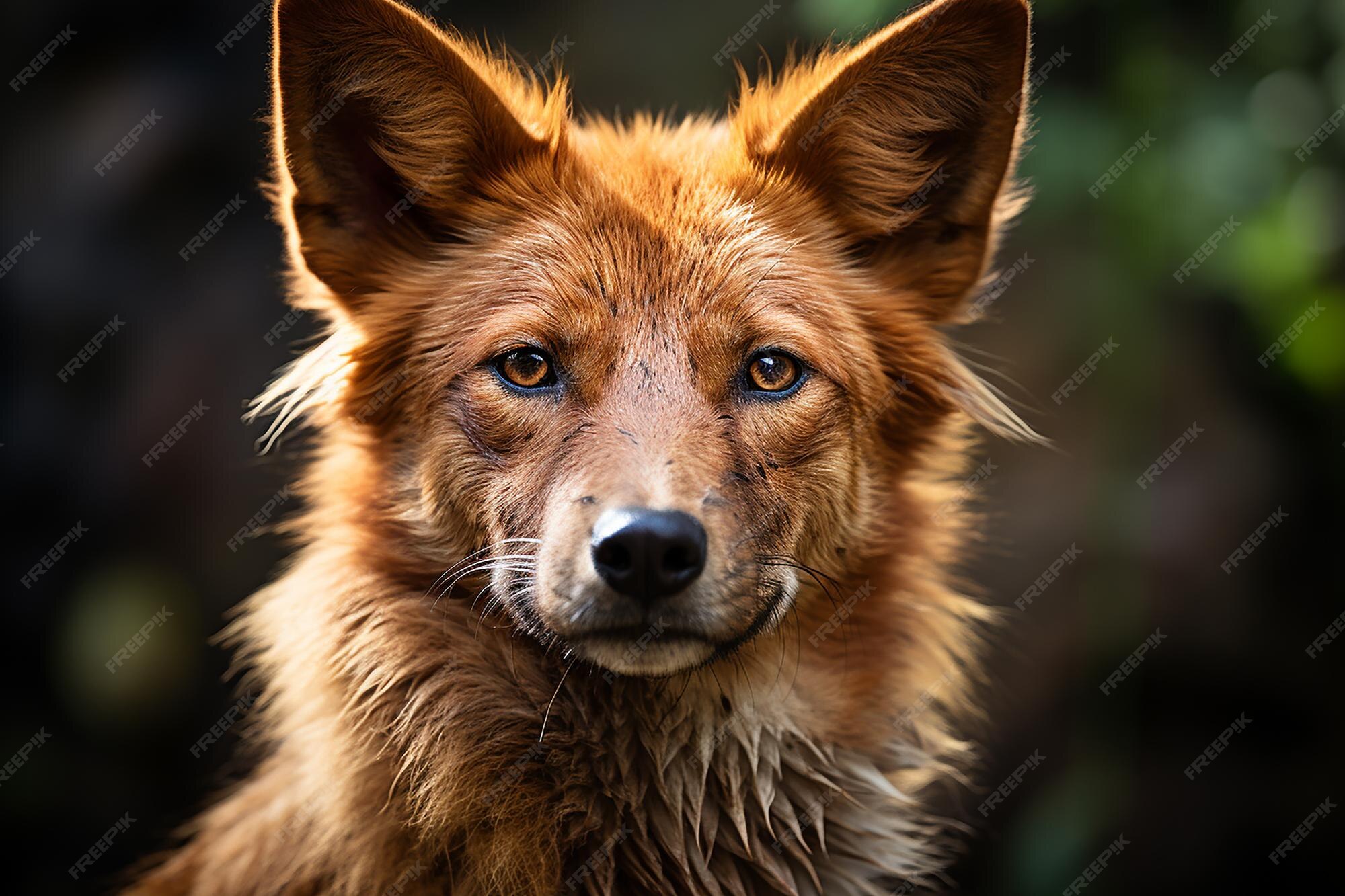 Premium AI Image | Wild Gaze Closeup Portrait of a Dhole Wild Dog