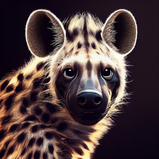 Wild gevlekte hyena close-up portret in de natuur 3D-rendering illustratie