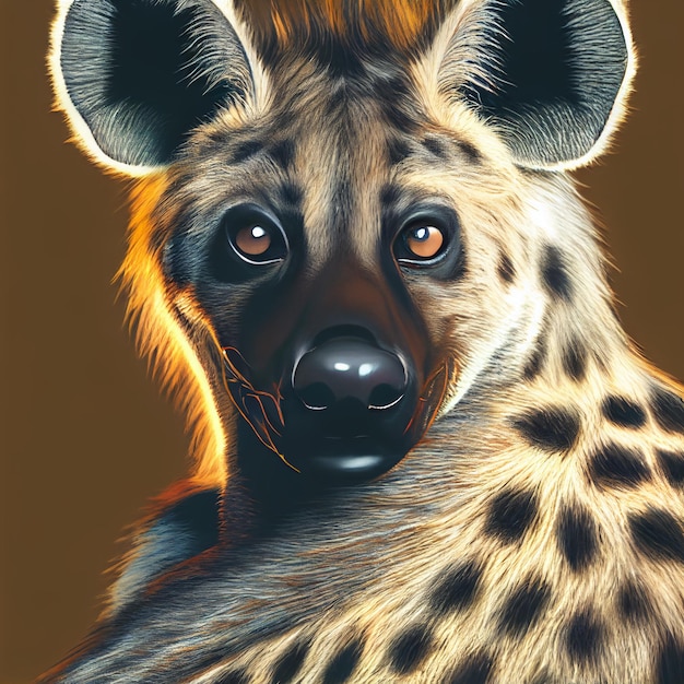 Wild gevlekte hyena close-up portret in de natuur 3D-rendering illustratie