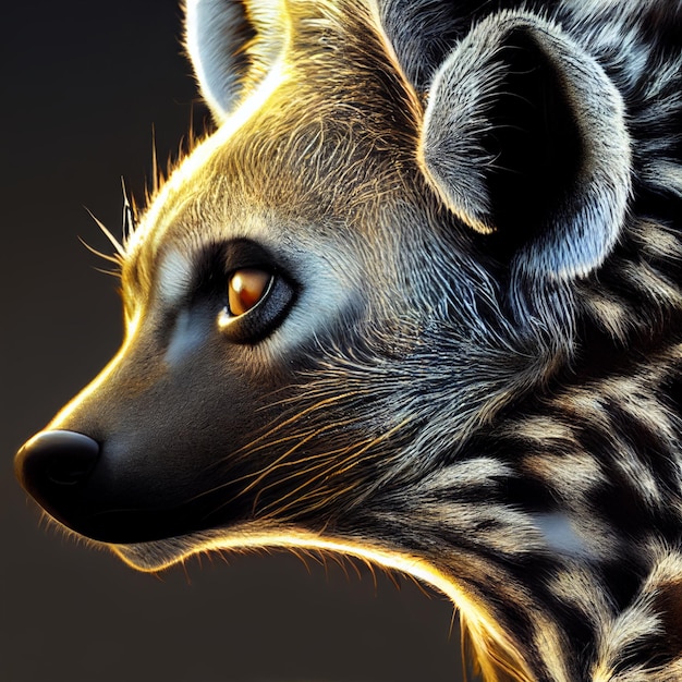 Wild gevlekte hyena close-up portret in de natuur 3D-rendering illustratie