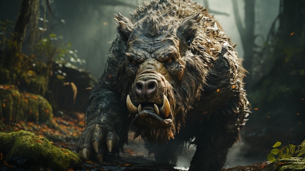 Photo a wild giant forest hog in forest