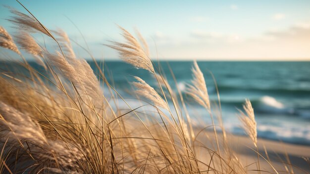 wild grass on beach with beautiful blue sky