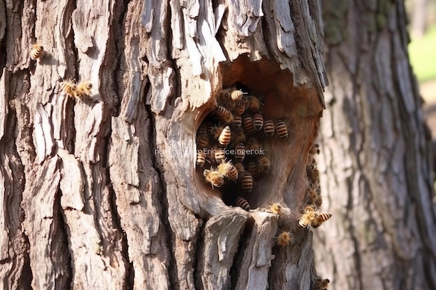 Wild honingbijennest in oude boom
