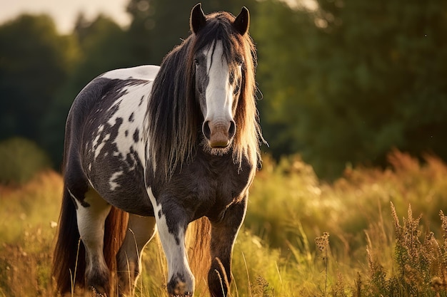 草の中に立っている野生の馬