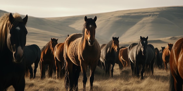 Wild horses in the field Generative AI