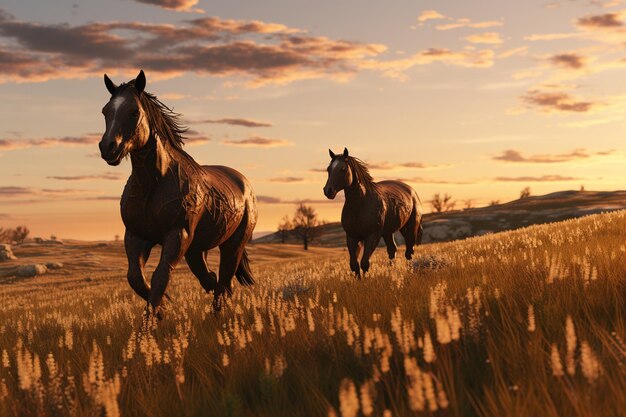 Wild horses on prairies