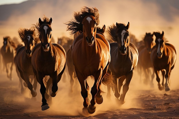 Wild horses running across the desert Generative Ai