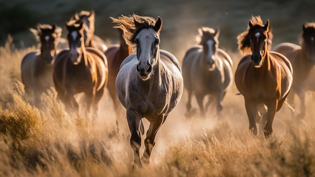 Дикие лошади бегут бесплатно, созданный AI