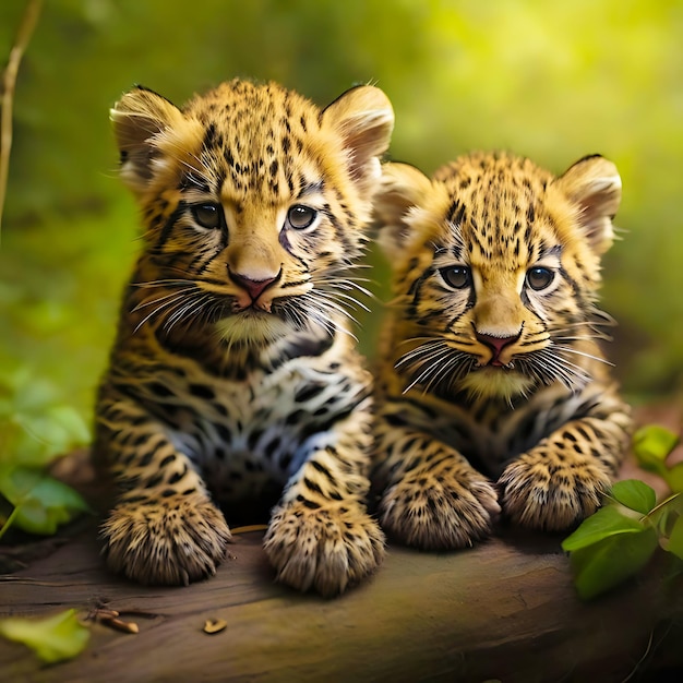 Wild leopard cubs in jungle generative ai