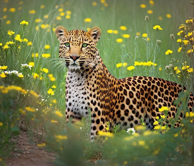 Wild leopard in the grass