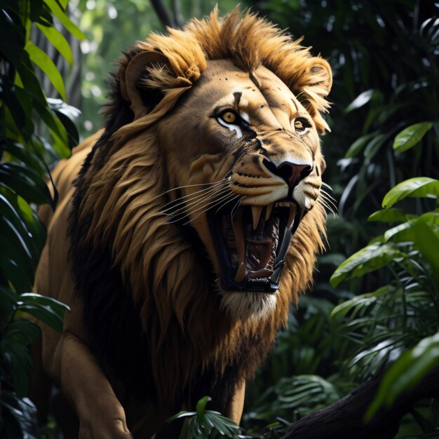 Wild lion roaring is in the jungle