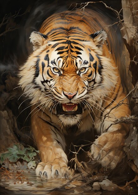 Photo wild majesty a snarling tiger in the jungleportrait of a tigerportrait of a bengal tiger