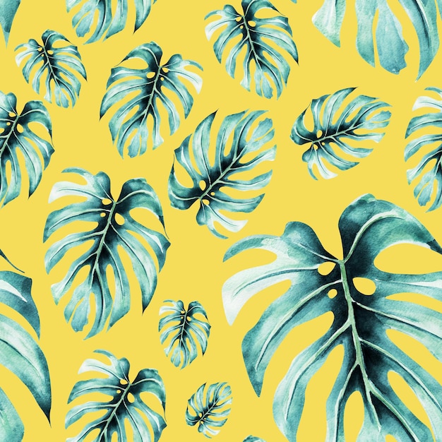 Wild monstera watercolor seamless pattern