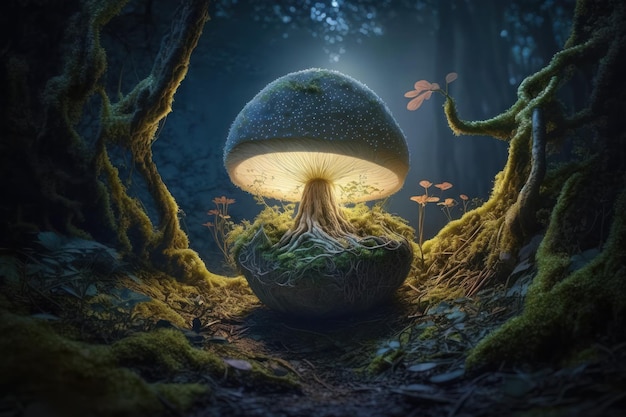 Photo wild mysterious mushroom in the woods