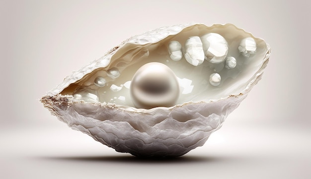 野生の自然な光沢のある真珠の宝石の白い背景 AI 生成画像