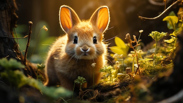 A wild orange rabbit bunny with big ears