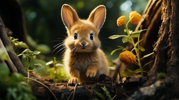 A wild orange Rabbit bunny with big ears