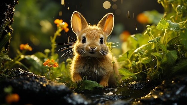 A wild orange Rabbit bunny with big ears