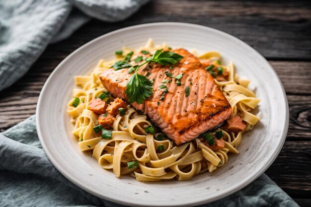 Wild pink salmon fillet in lemon dill sauce