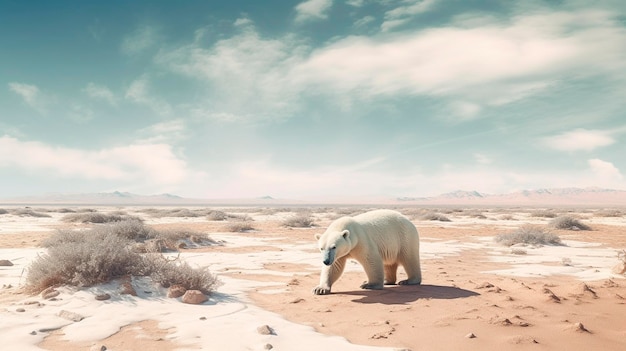 Wild polar bear in desert Generative AI