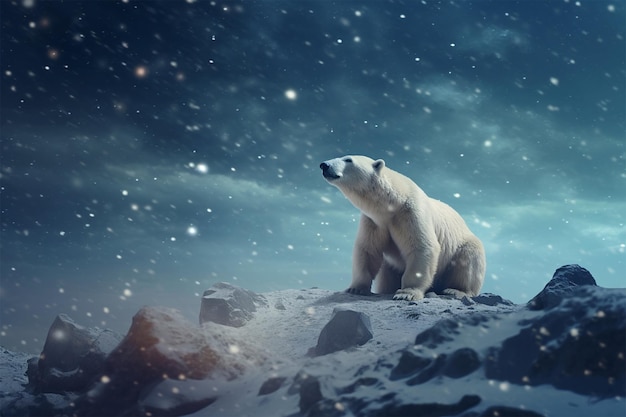 北極海のパック氷の水に行く野生のホッキョクグマ