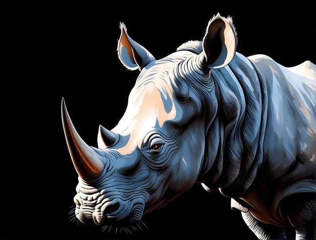 Wild powerul portrait of rhino