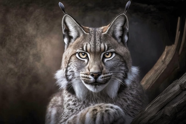 Wild predatory grey bobcat with round ears generative ai