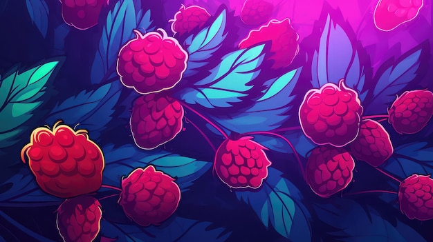 Foto wild raspberry leaf flat vector cartoon 2d verlichting gegenereerd door kunstmatige intelligentie